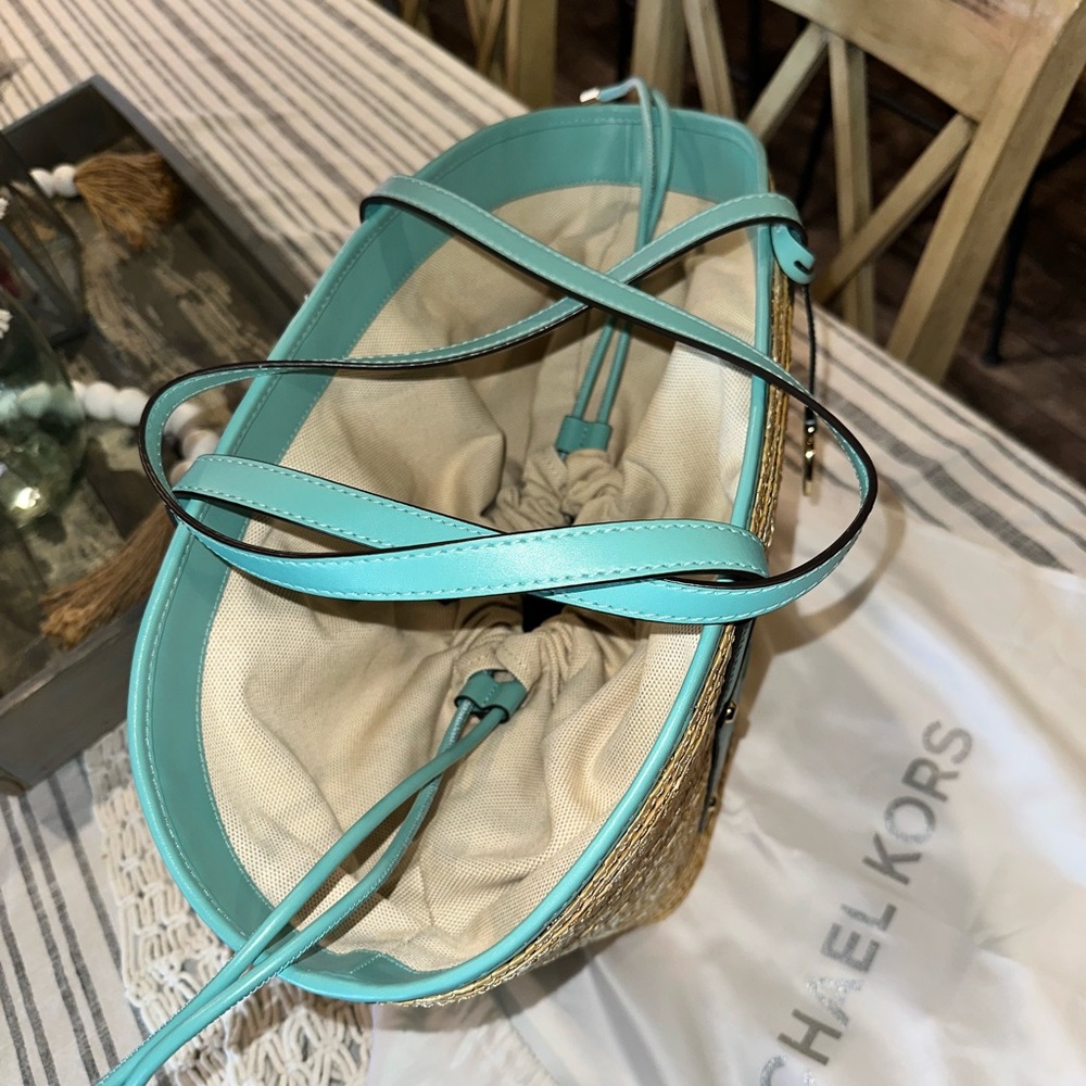 Michael Kors Tan and Green Tote Bag with Leather Trim - Picture 7 of 9
